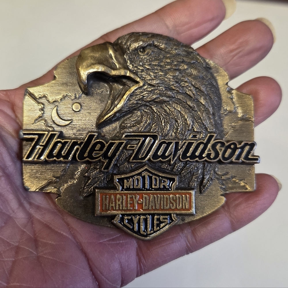 Vintage 90s Siskiyou Buckle Harley Davidson Eagle Head Pewter Belt Buckle